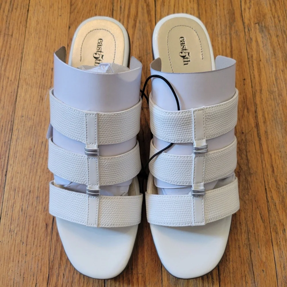 East 5th 10 Wedge Sandals White Textured Multi Strap Evergreen Summer Beach